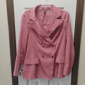 SHEIN Pink Double-Breasted Blazer with Gold Buttons